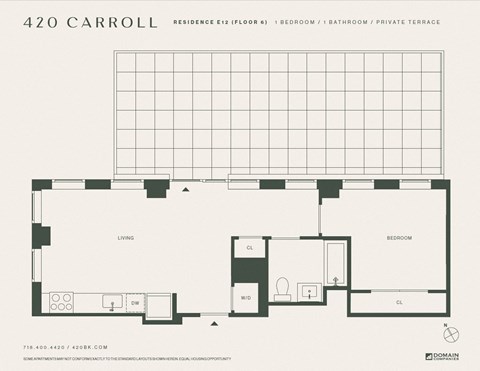 Floor plan for 1 bed, 1 bath, 639 sqft